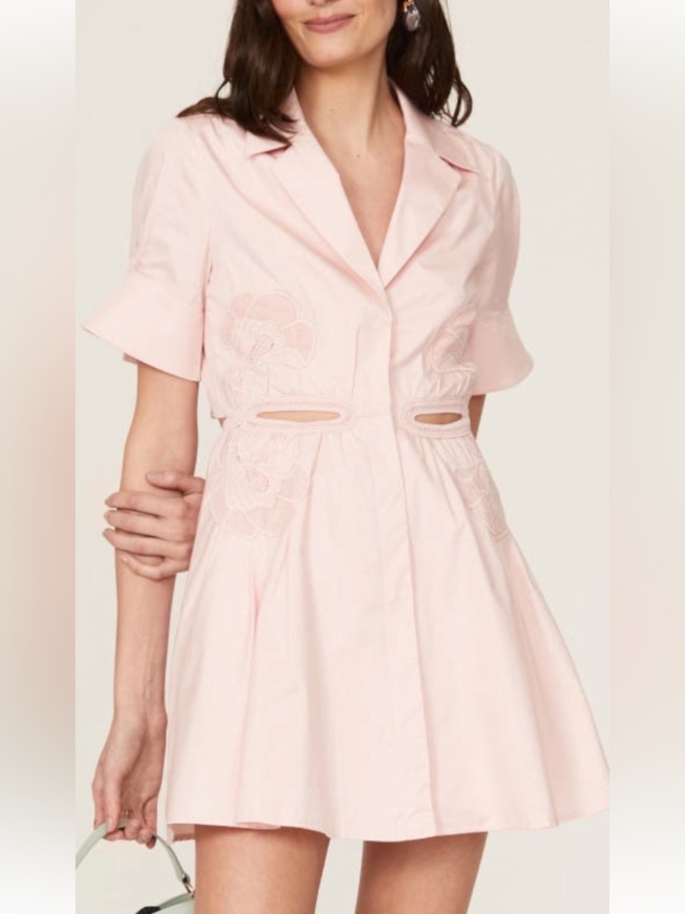 Self-Portrait Pink Collared Cut Out Embroidered A-Line Mini Dress US 6